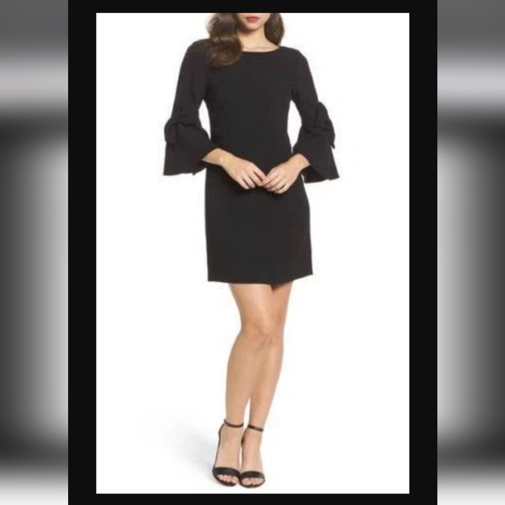 Eliza J. Bow Bell Sleeve Shift Dress Size 14 Black